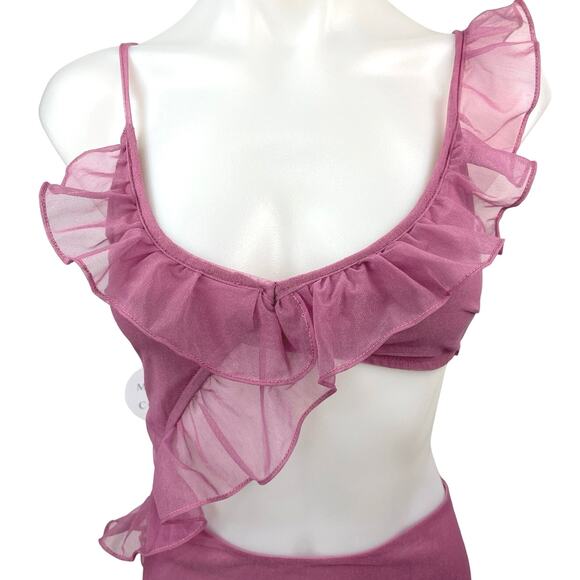 NEW Revolve x More to Come Pink Mesh Ruffle Cutout Payton Mini Dress Size S - Picture 7 of 9
